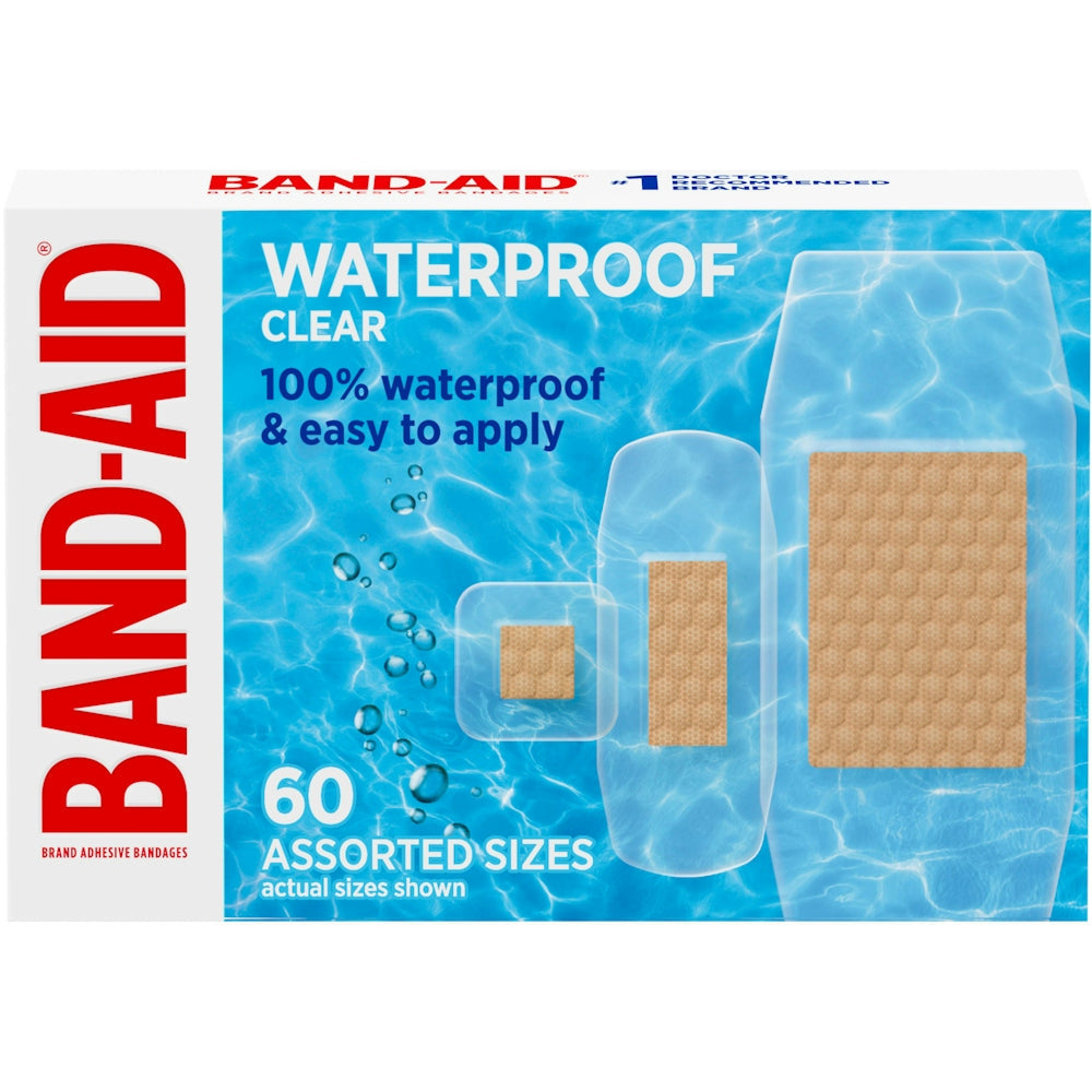 Band-Aid Waterproof Clear Adhesive Assorted Sizes 60Ct