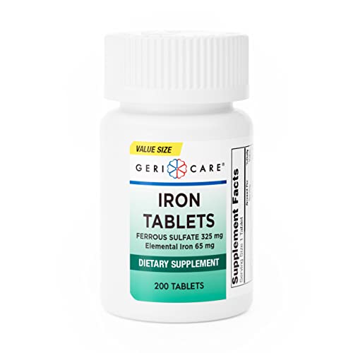 GeriCare Ferrous Sulfate 325 mg (65 mg Elemental Iron) – Iron Supplement (100 Tablets)