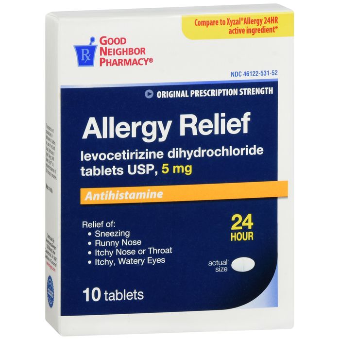 GNP Levocetirizine Dihydrochloride USP 5 mg Tablets, 10 Count
