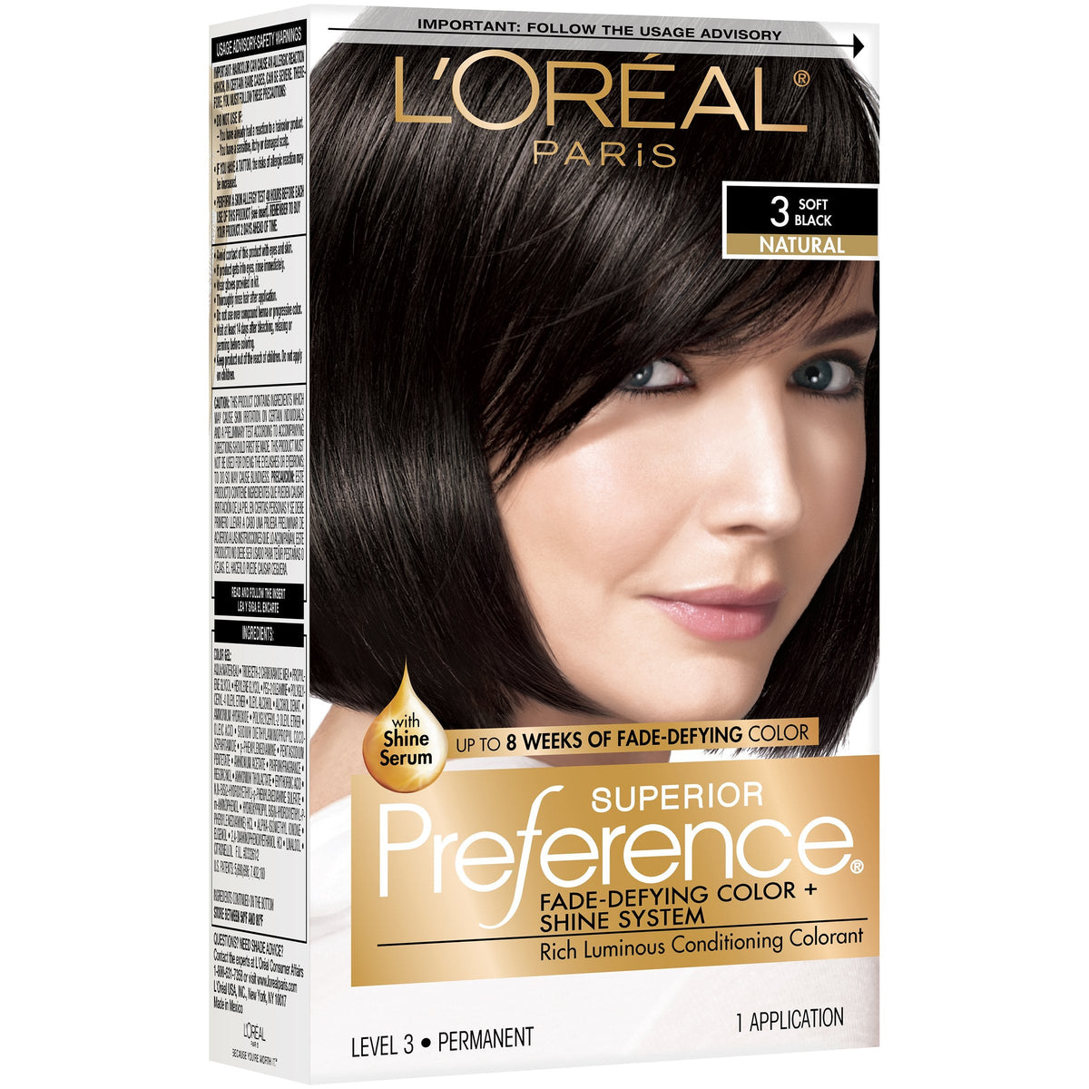 L'Oreal Paris 3 Soft Black Natural Level 3 Permanent Hair Color, 1 Application