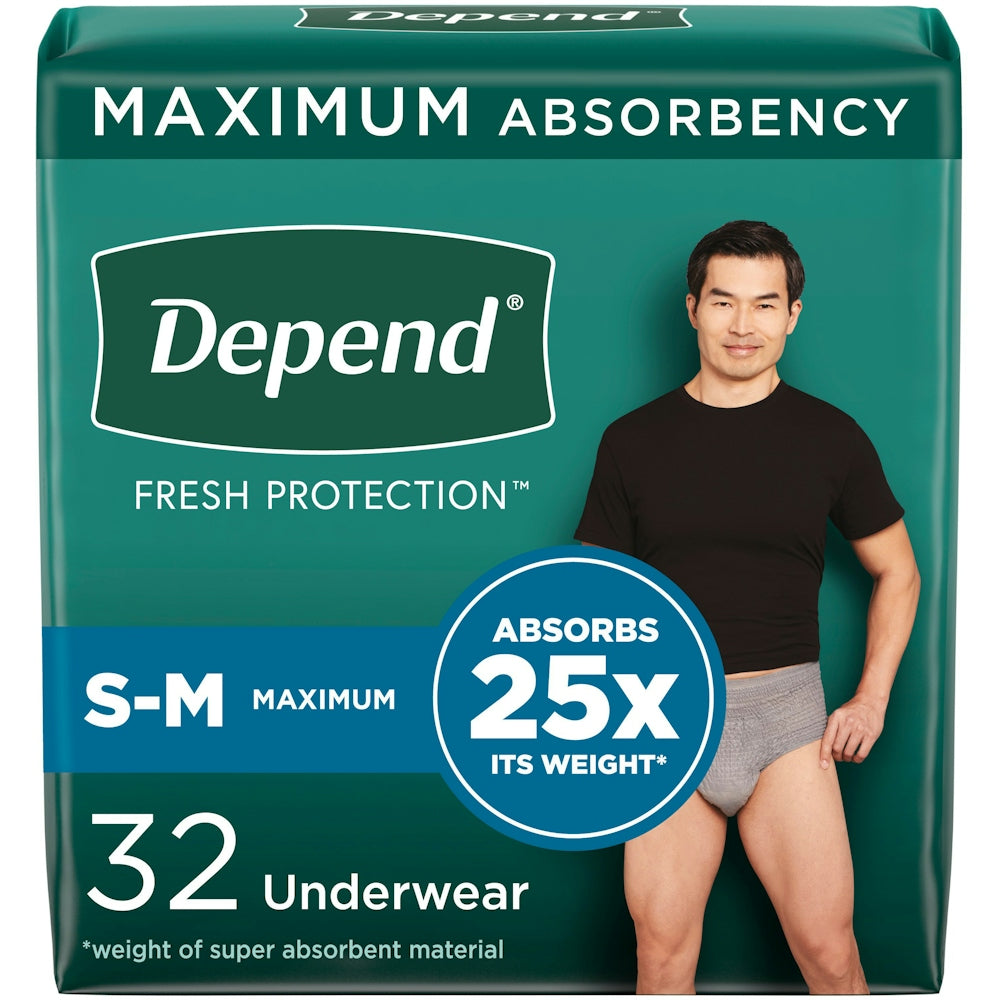 Depend Fresh Protection Incontinence Underwear for Men, Size Small/Medium, 32 Count
