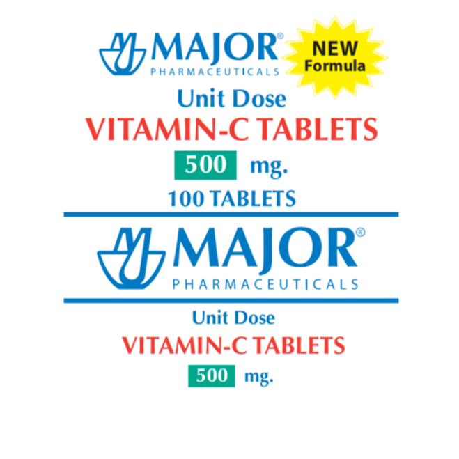 Major Ascorbic Acid 500 Mg Unit Dose Vitamin C Tablets 100