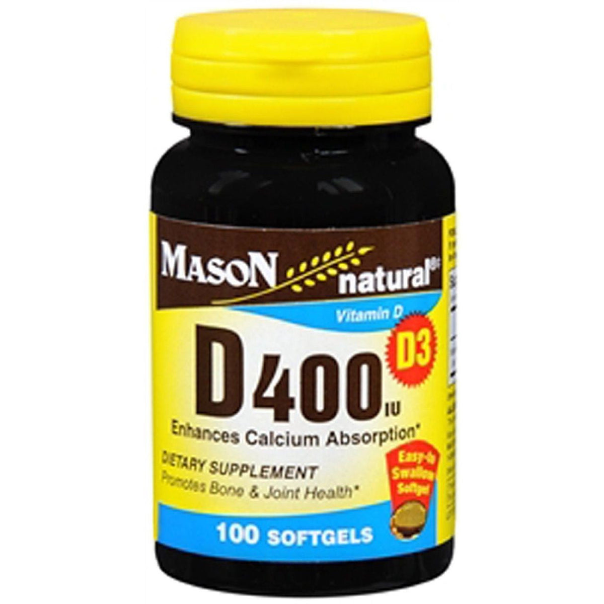 Mason Natural Vitamin D3, 10 Mcg, 100 Softgels
