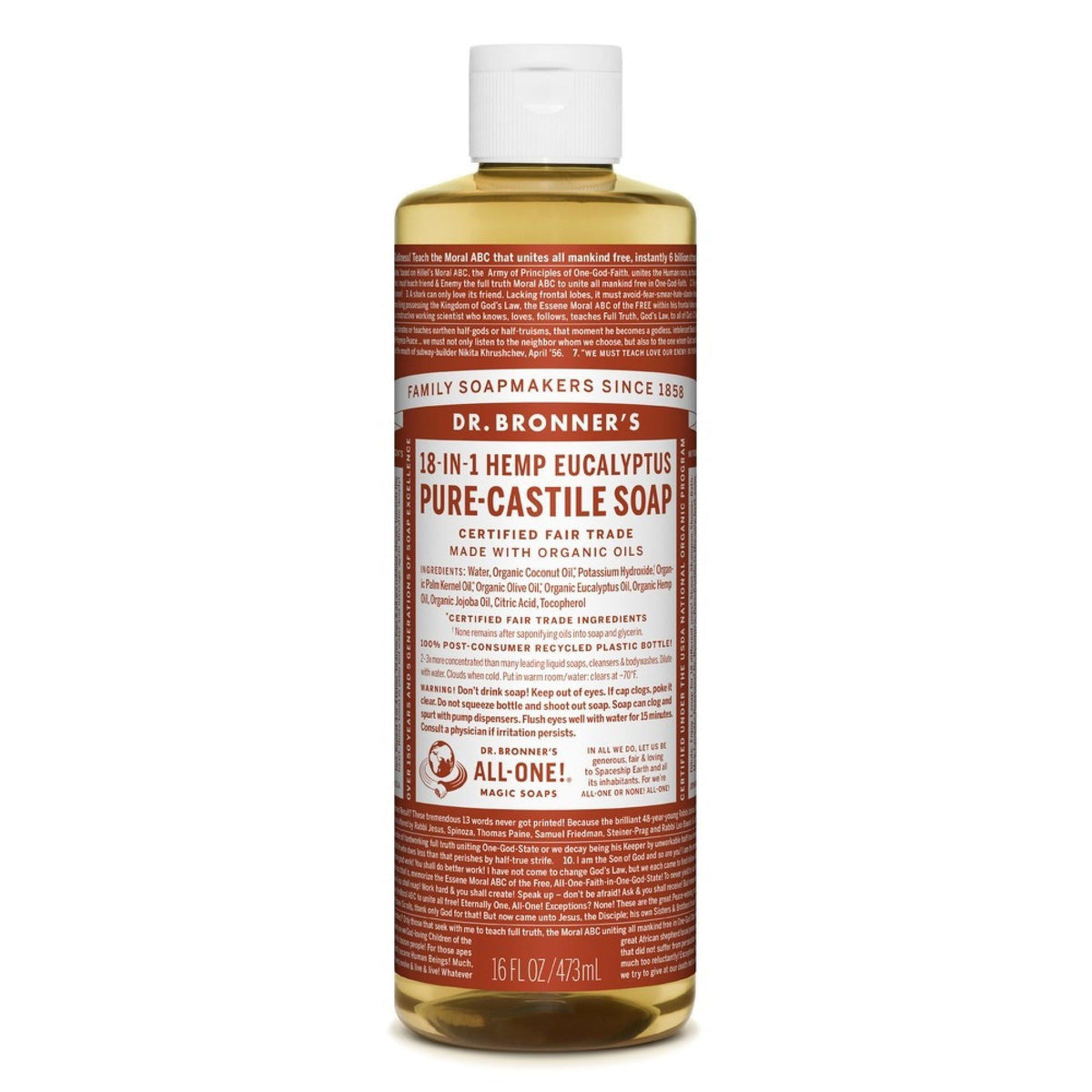 Dr. Bronner's Pure Castile Liquid Soap Hemp Eucalyptus -- 16 Fl Oz