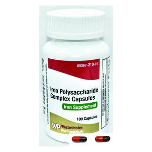 Iron Polysaccharide Complex Capsules, 150mg Elemental Iron Supplement, 100 Count, Daily Dietary Support, Chelated and Easy On Stomach, Helps for Iron Deficiency Anemia,