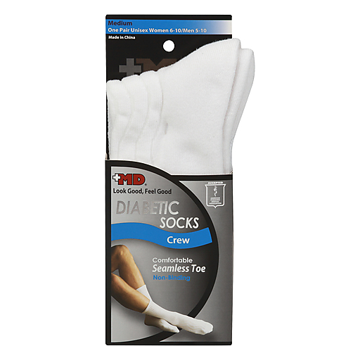 MD White  Diabetic Crew Socks Mediun 1 Pair