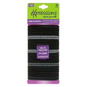 Expressions Hair Ties  Elastics Clasp Free  Black 32Ct