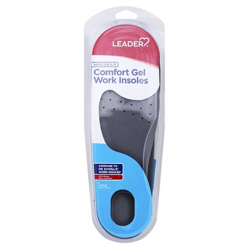 Leader Comfort Gel Work Insoles Men S Size 8-13 One Pair