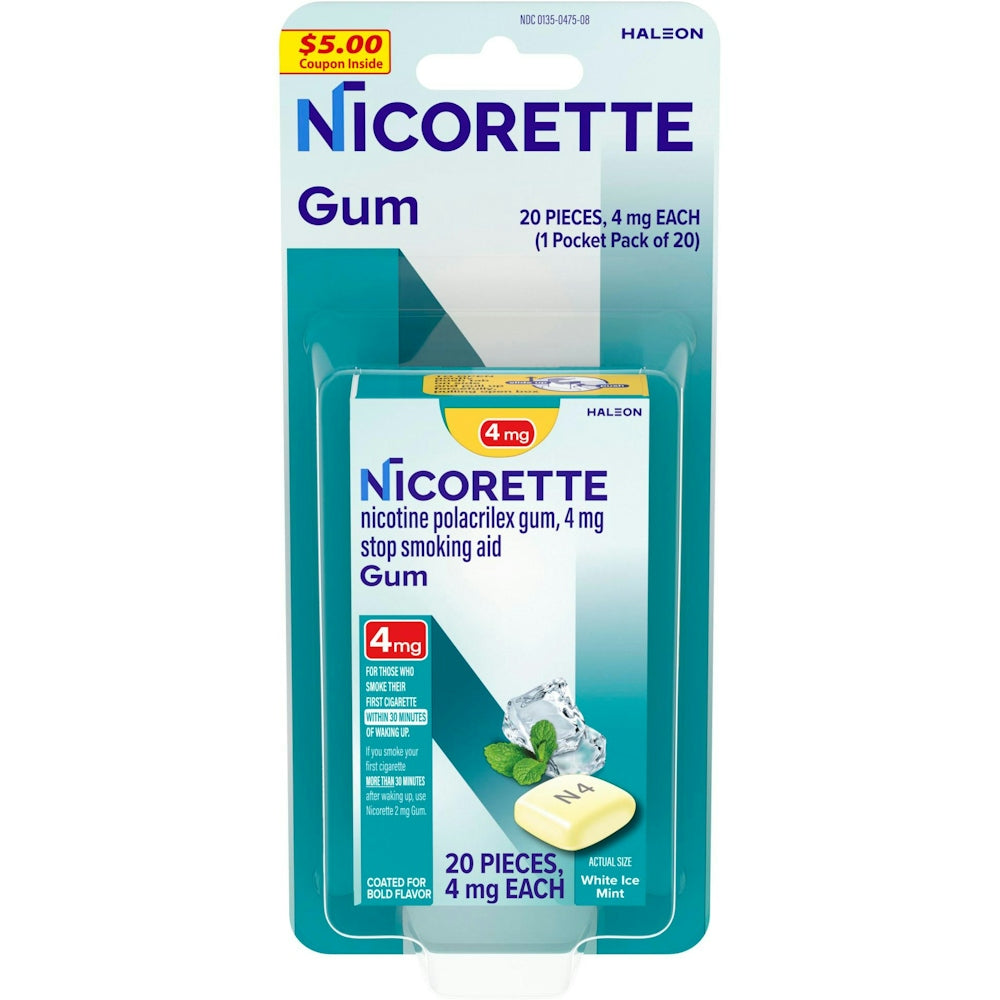 Nicorette Stop Smoking Aid, 4 Mg, White Ice Mint, Gum, Pocket Pack