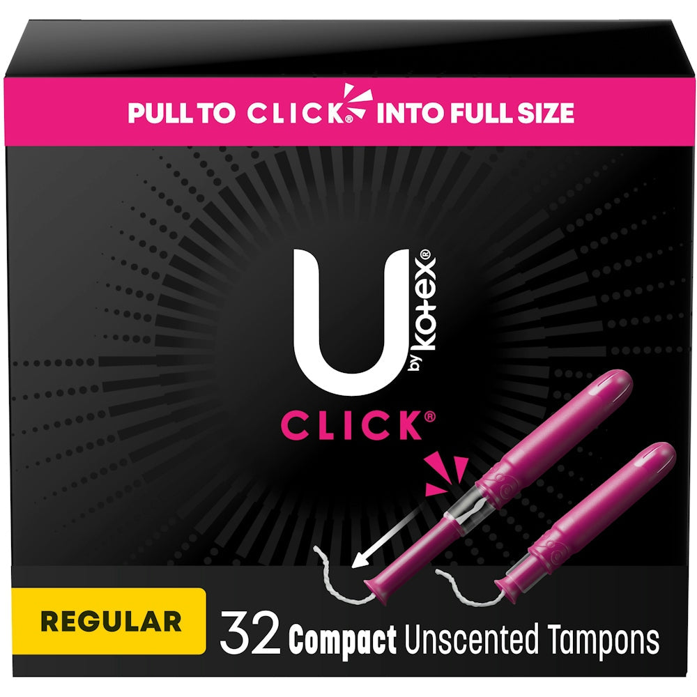 U by Kotex Click Compact Tampons, Regular Absorbency, Unscented, 32 Count