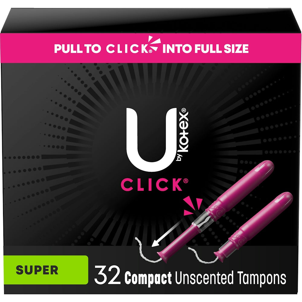 U by Kotex Click Compact Tampons, Super Absorbency, Unscented, 32 Count