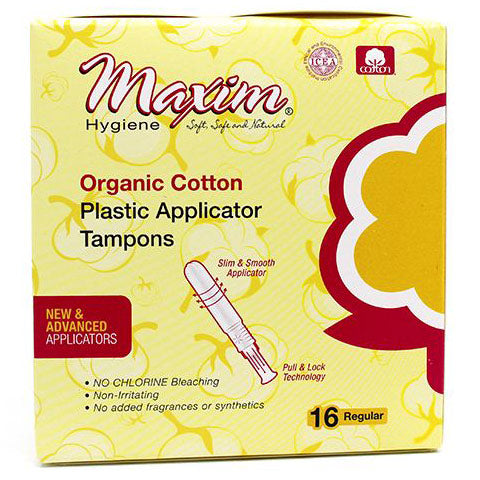 Maxim Hygiene Organic Cotton Tampons, Regular Absorbency, 16 Count