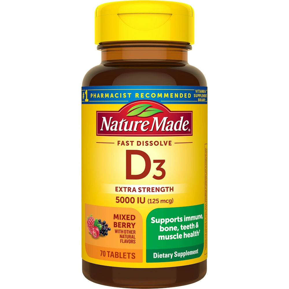Nature Made Vitamin D3, Fast Dissolve, Extra Strength, 125 Mcg, Tablets, Mixed Berry