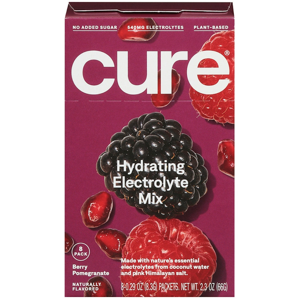 Cure Hydration Electrolyte Vegan Drink Mix Powder - Berry Pomegranate  8Ct