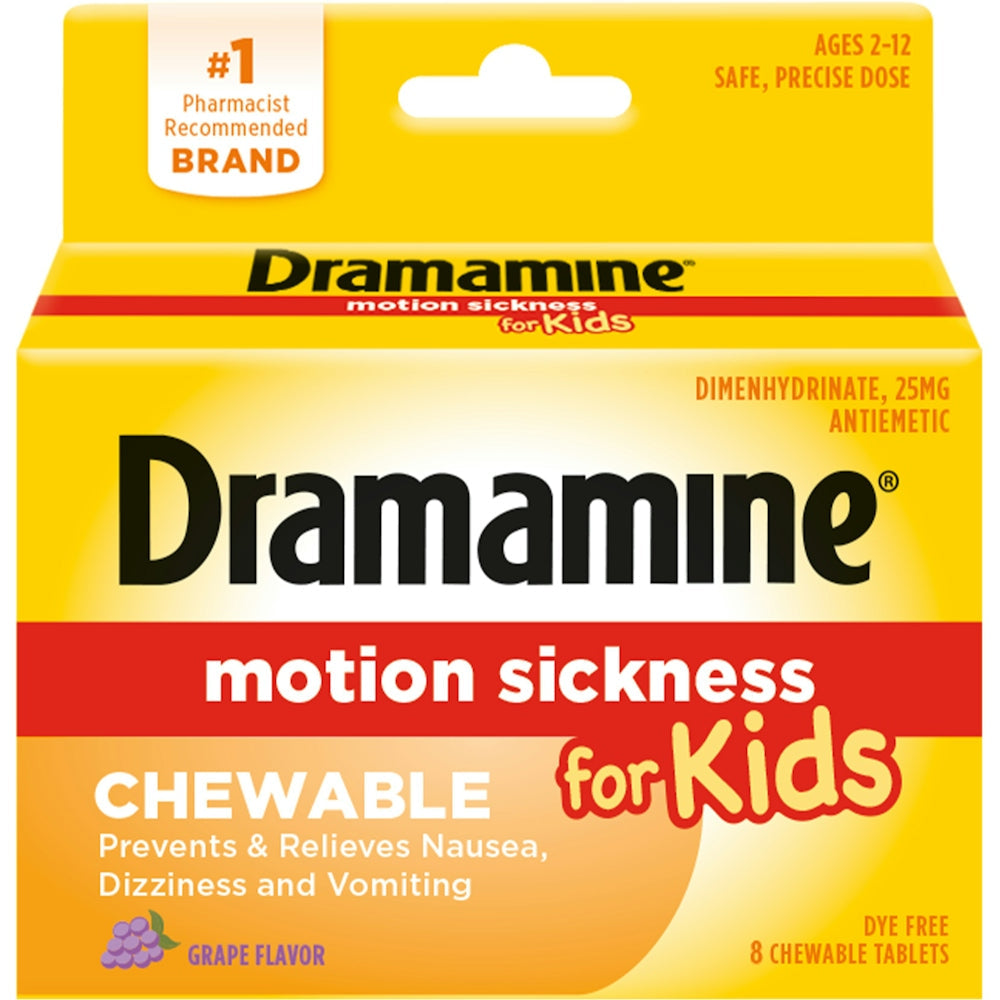 Dramamine Kids  Motion Sickness Relief  Chewable Tablets Grape  8ct