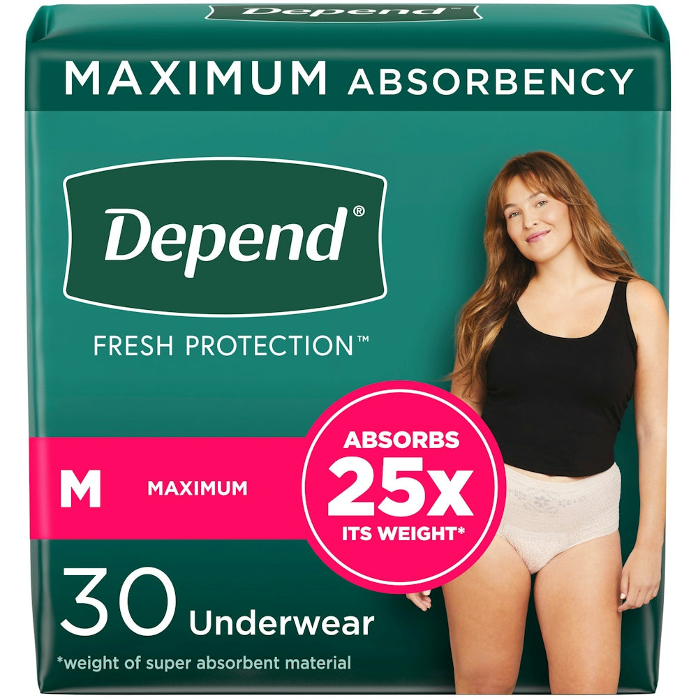Depend Fresh Protection Incontinence Underwear for Women, Size Medium, 32 Count