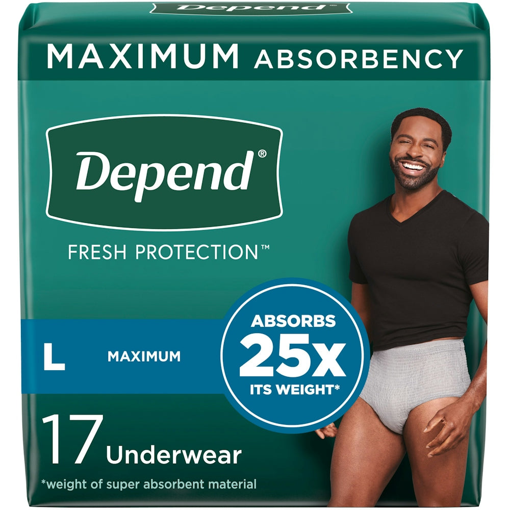 Depend Fresh Protection Incontinence Underwear for Men, Size Large, 17 Count