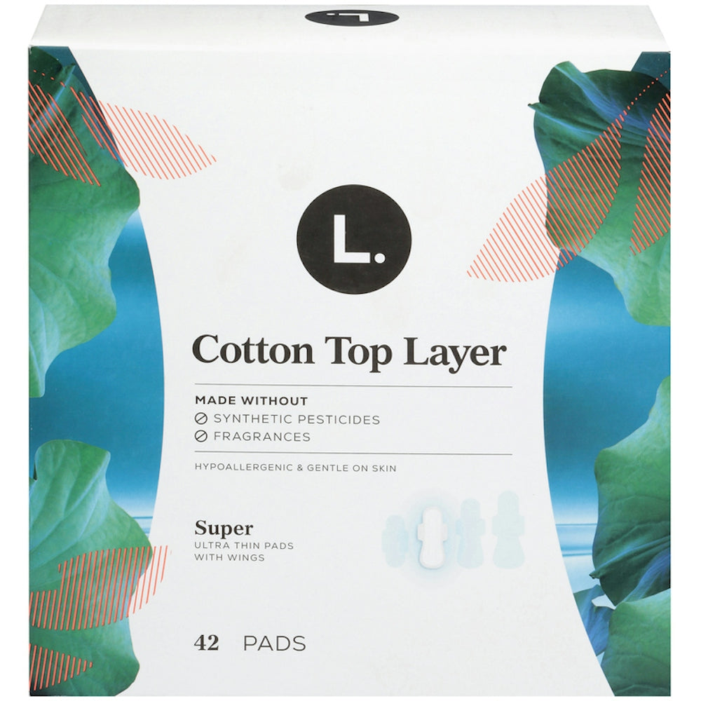 L. Organic Cotton Top Layer Pads, Super Absorbency with Wings, 42 Count
