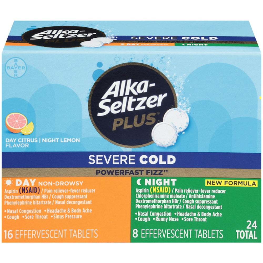 Alka-Seltzer Plus Severe Cold, Effervescent Tablets, Day Citrus/Night Lemon Flavor