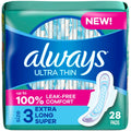 Always Ultra Thin Pads with Wings, Size 3 Extra Long Super, 28 Count