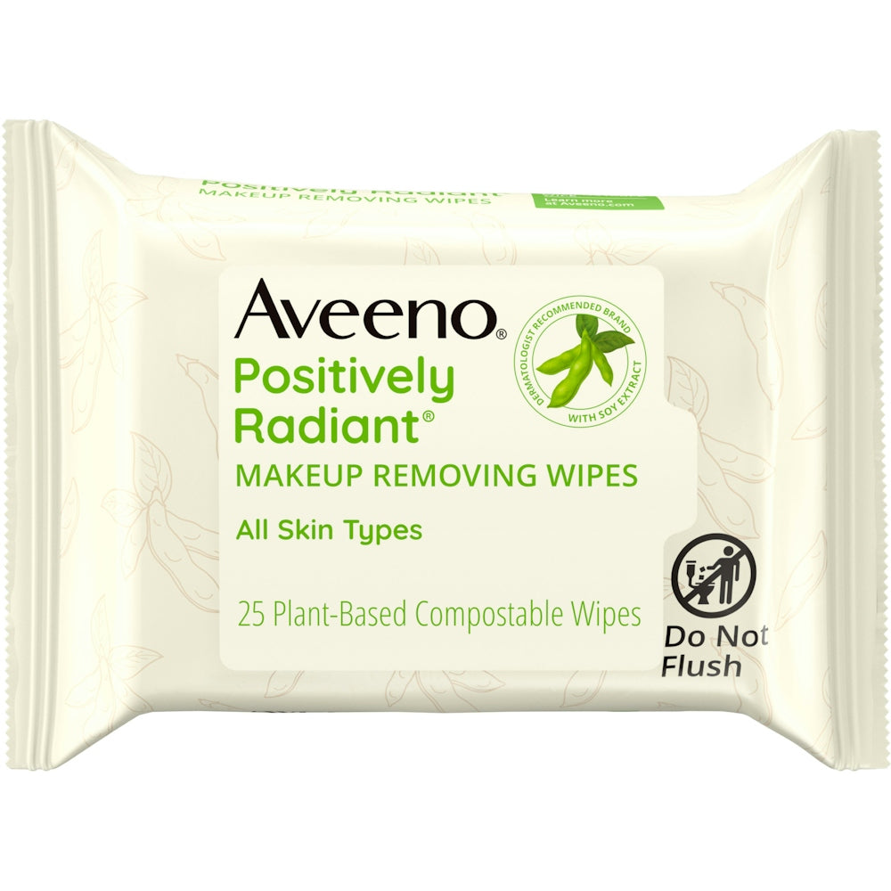 Aveeno Positively Radiant Oil Free Makeup Removing Face Wipes, 25 Ct