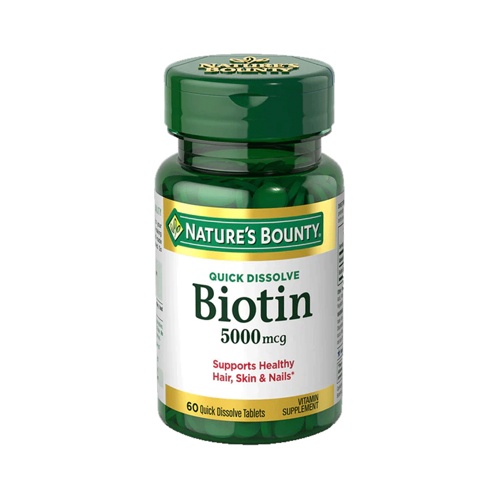 Nature's Bounty Biotin 5000 Mcg Vitamin Supplement Quick Dissolve Natural Strawberry Flavor – 60 Tablets