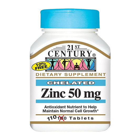 21st Century Chelated Zinc 50 mg – Immune Support (110 Tablets)