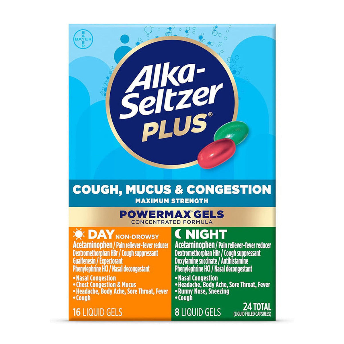 Alka-Seltzer Plus Day Cold & Flu PowerMax Gels, Non-Drowsy Relief, 24 Count
