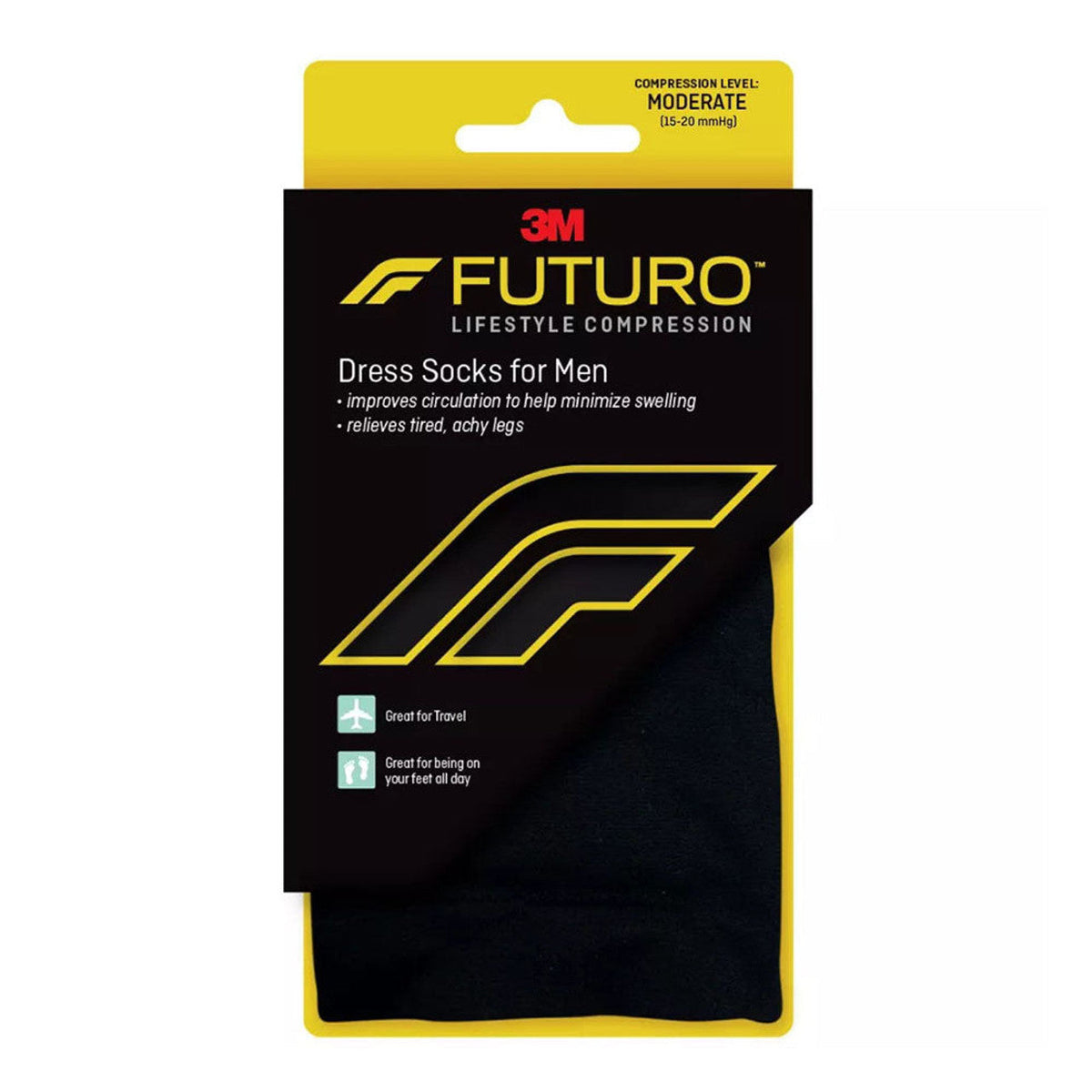FUTURO Revitalizing Men's Dress Socks, Mild Compression 15-20 mmHg, Black, Medium, 1 Pair