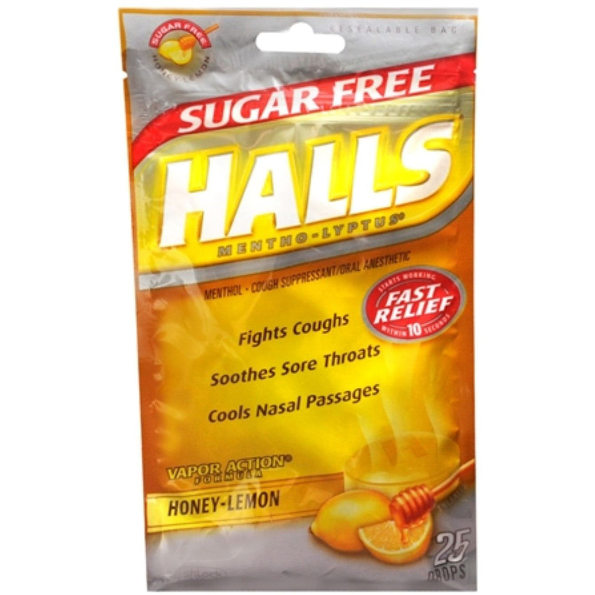 HALLS® Sugar-Free Honey Lemon Cough Drop, 25-Pack