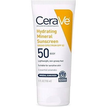 CeraVe Hydrating Mineral Sunscreen SPF 50 | Face Lotion with Zinc Oxide & Titanium Dioxide | 2.5 oz