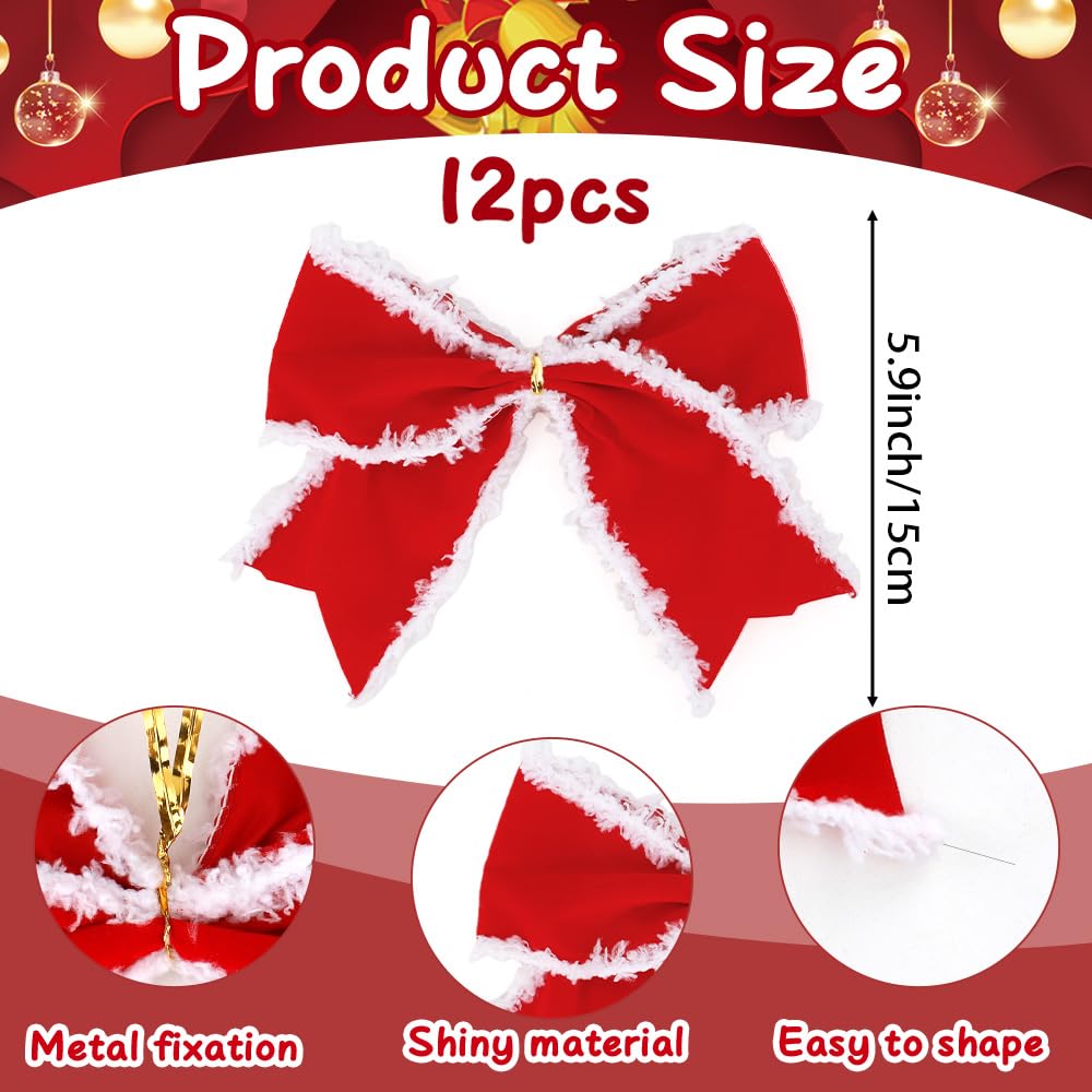 Chffcuh 12 PCS Red Christmas Bows, 6 Inch Large Wreaths Bows for Christmas Tree