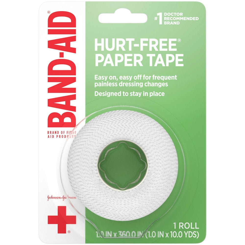 Band-Aid Brand First Hurt-Free Medical Adhesive Paper Tape For Wound Dressings, 1 In By 10 Yd