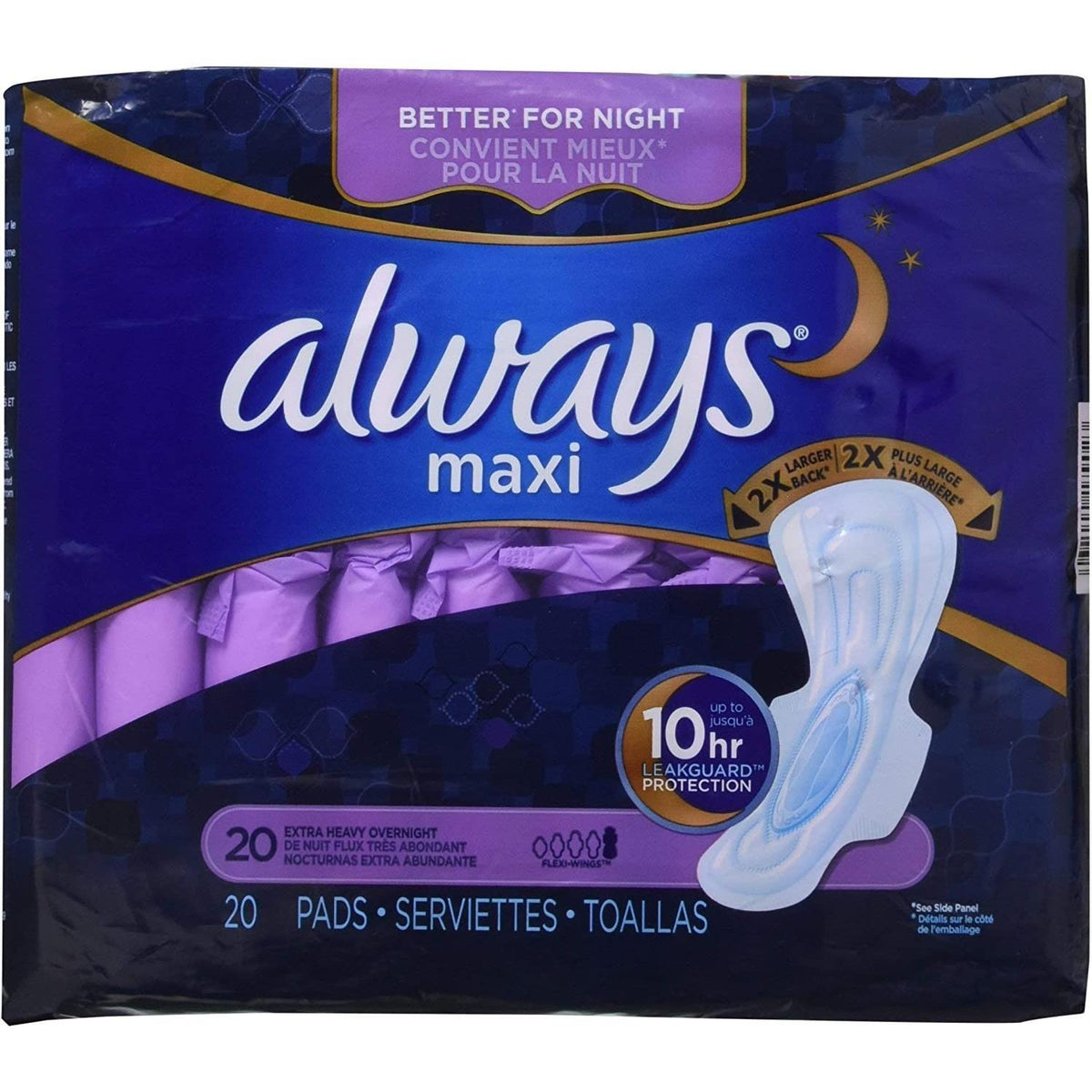 Always Maxi Pads Size 5 Extra Heavy Overnight with Wings, 20 Count