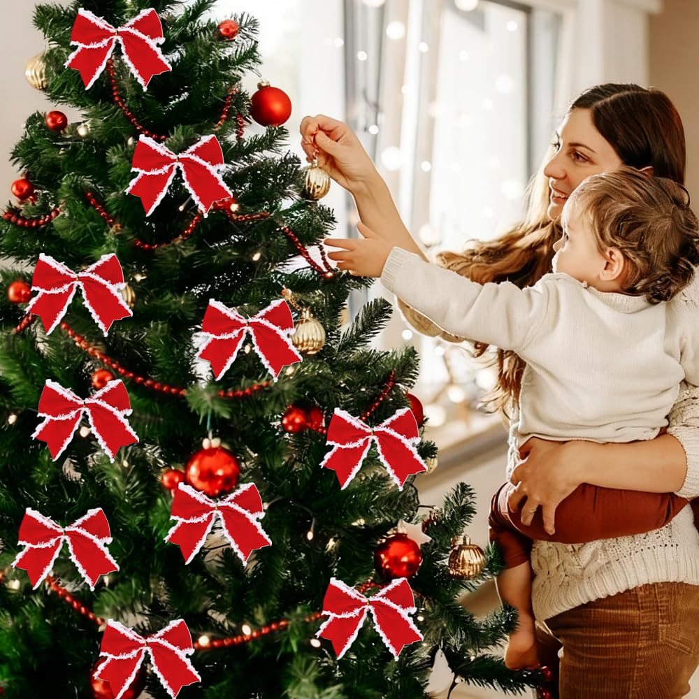 Chffcuh 12 PCS Red Christmas Bows, 6 Inch Large Wreaths Bows for Christmas Tree