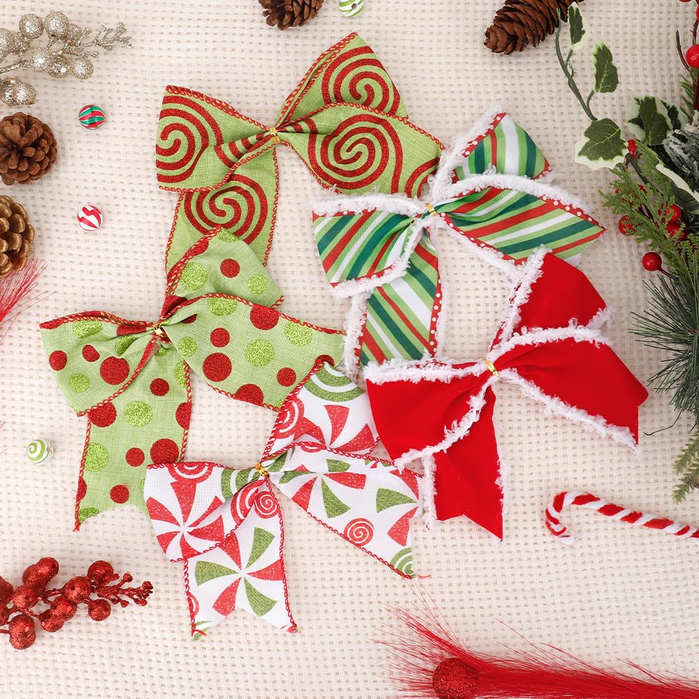 Chffcuh 12 PCS Red Christmas Bows, 6 Inch Large Wreaths Bows for Christmas Tree