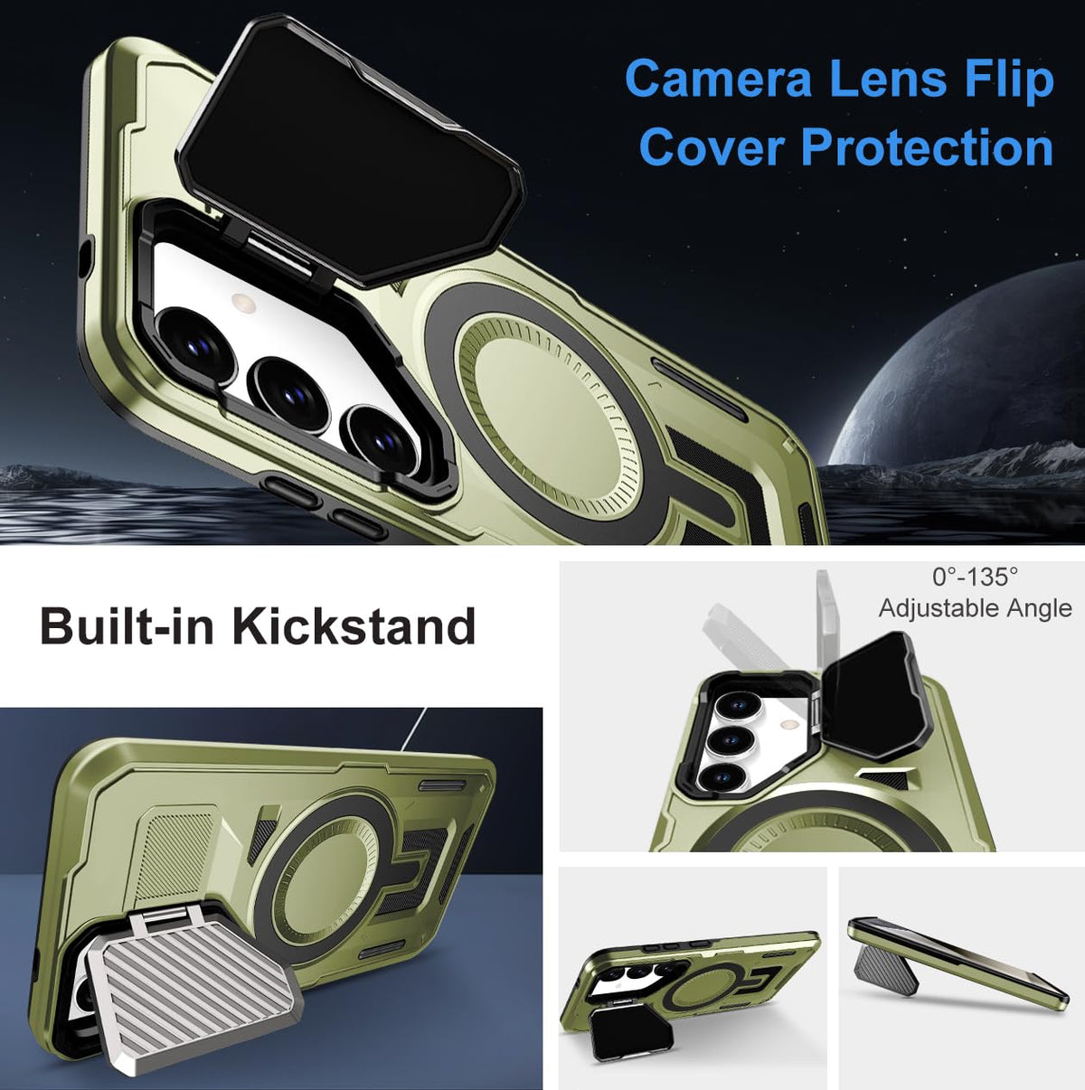 EMMPITU for Samsung Galaxy S24+ Plus Case, Compatible with Magsafe, Military Grade Phone Case with Kickstand, Built-in Camera Lens Protector Shockproof Magnetic Cover for Galaxy S24 Plus Case (Green)