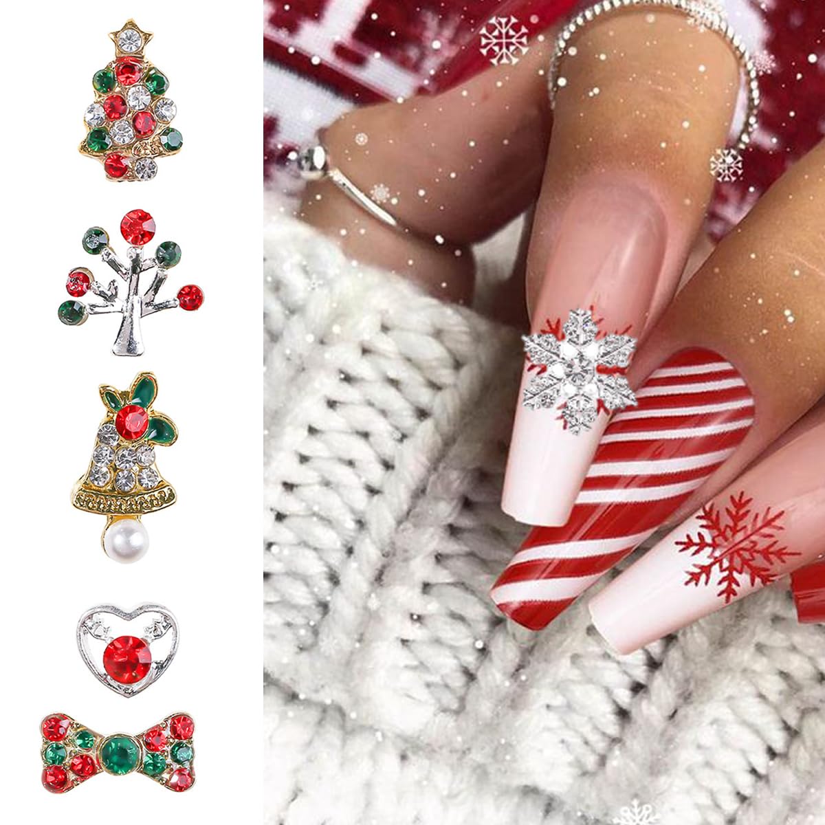 Christmas Nail Charms for Nails Art Snowflakes Snowman Christmas Tree Nail Rhinestones Winter Xmas Nail Jewelry Decorations Manicure Kit Holiday Nails Art Supplies Accessories for Acrylic DIY Nails