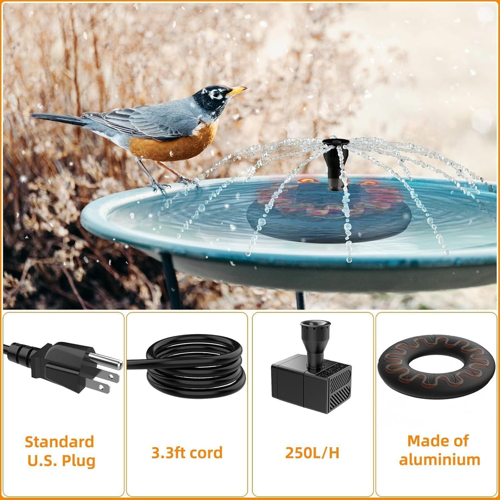 ikuchelife Bird Bath Heater for Outdoors with Water Pump in Winter, Deicer for Birdbaths with Thermostatically Controlled and 3.3ft Long Cord, Pond De-icer 70W for Patio Yard Various Bird Baths