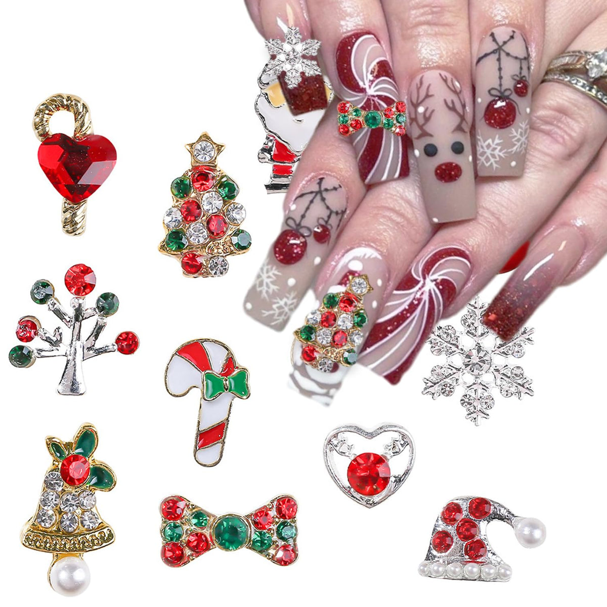 Christmas Nail Charms for Nails Art Snowflakes Snowman Christmas Tree Nail Rhinestones Winter Xmas Nail Jewelry Decorations Manicure Kit Holiday Nails Art Supplies Accessories for Acrylic DIY Nails