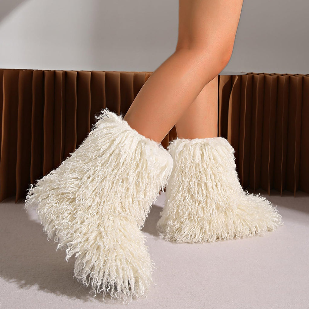 YXCFEWD Women's Faux Mongolian Fur Winter Boots, Size 12