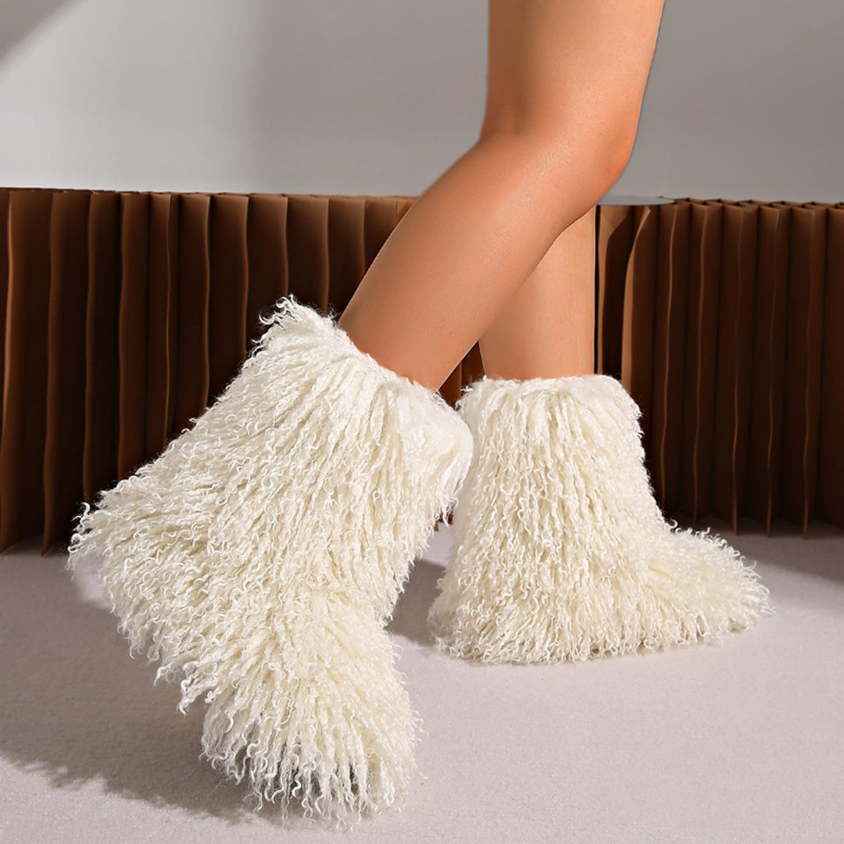 YXCFEWD Women's Faux Mongolian Fur Winter Boots, Size 12