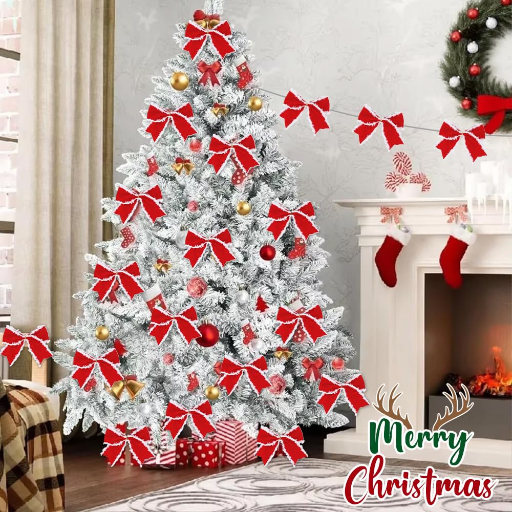 Chffcuh 12 PCS Red Christmas Bows, 6 Inch Large Wreaths Bows for Christmas Tree