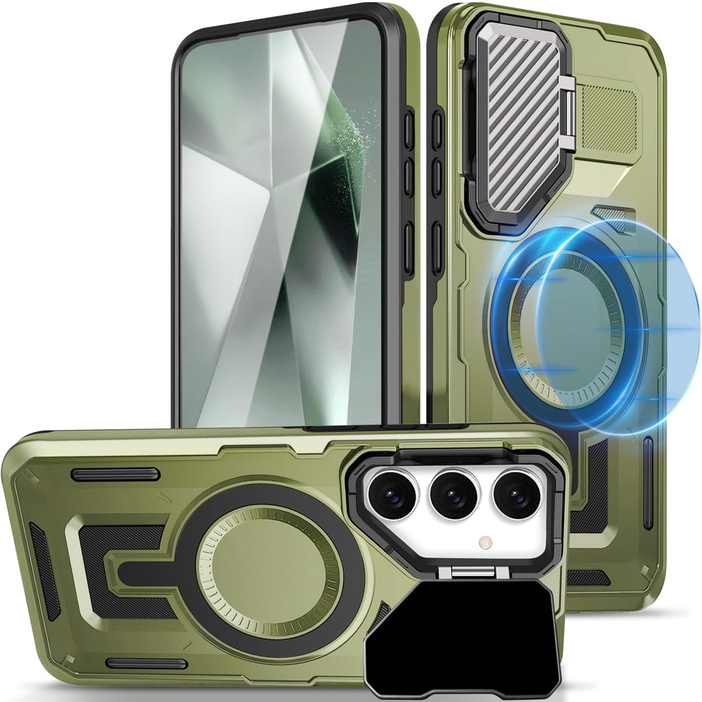 EMMPITU for Samsung Galaxy S24+ Plus Case, Compatible with Magsafe, Military Grade Phone Case with Kickstand, Built-in Camera Lens Protector Shockproof Magnetic Cover for Galaxy S24 Plus Case (Green)