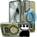 EMMPITU for Samsung Galaxy S24+ Plus Case, Compatible with Magsafe, Military Grade Phone Case with Kickstand, Built-in Camera Lens Protector Shockproof Magnetic Cover for Galaxy S24 Plus Case (Green)