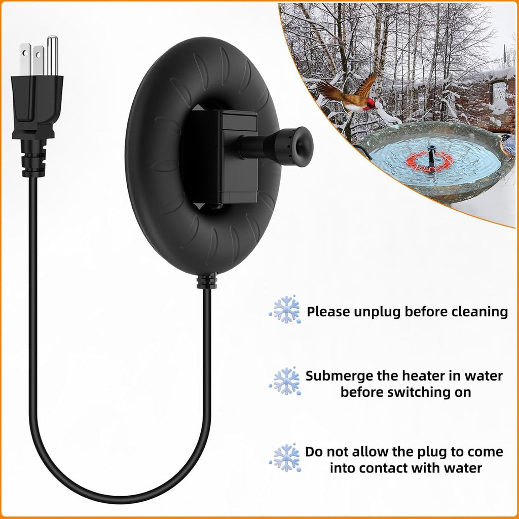 ikuchelife Bird Bath Heater for Outdoors with Water Pump in Winter, Deicer for Birdbaths with Thermostatically Controlled and 3.3ft Long Cord, Pond De-icer 70W for Patio Yard Various Bird Baths