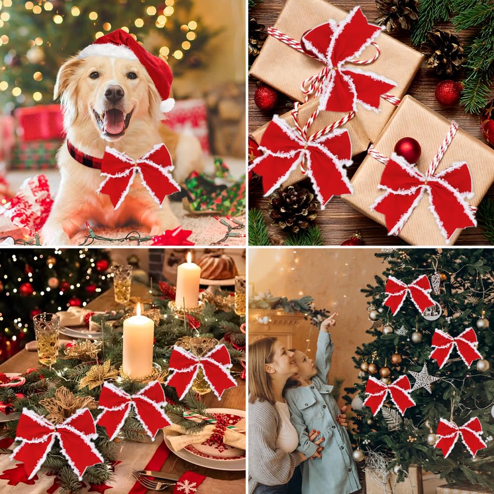 Chffcuh 12 PCS Red Christmas Bows, 6 Inch Large Wreaths Bows for Christmas Tree