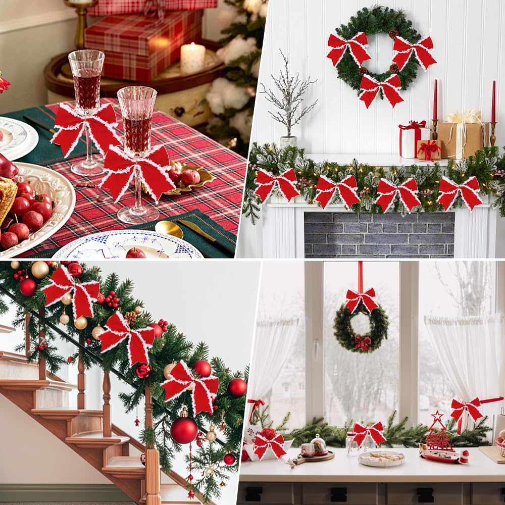 Chffcuh 12 PCS Red Christmas Bows, 6 Inch Large Wreaths Bows for Christmas Tree