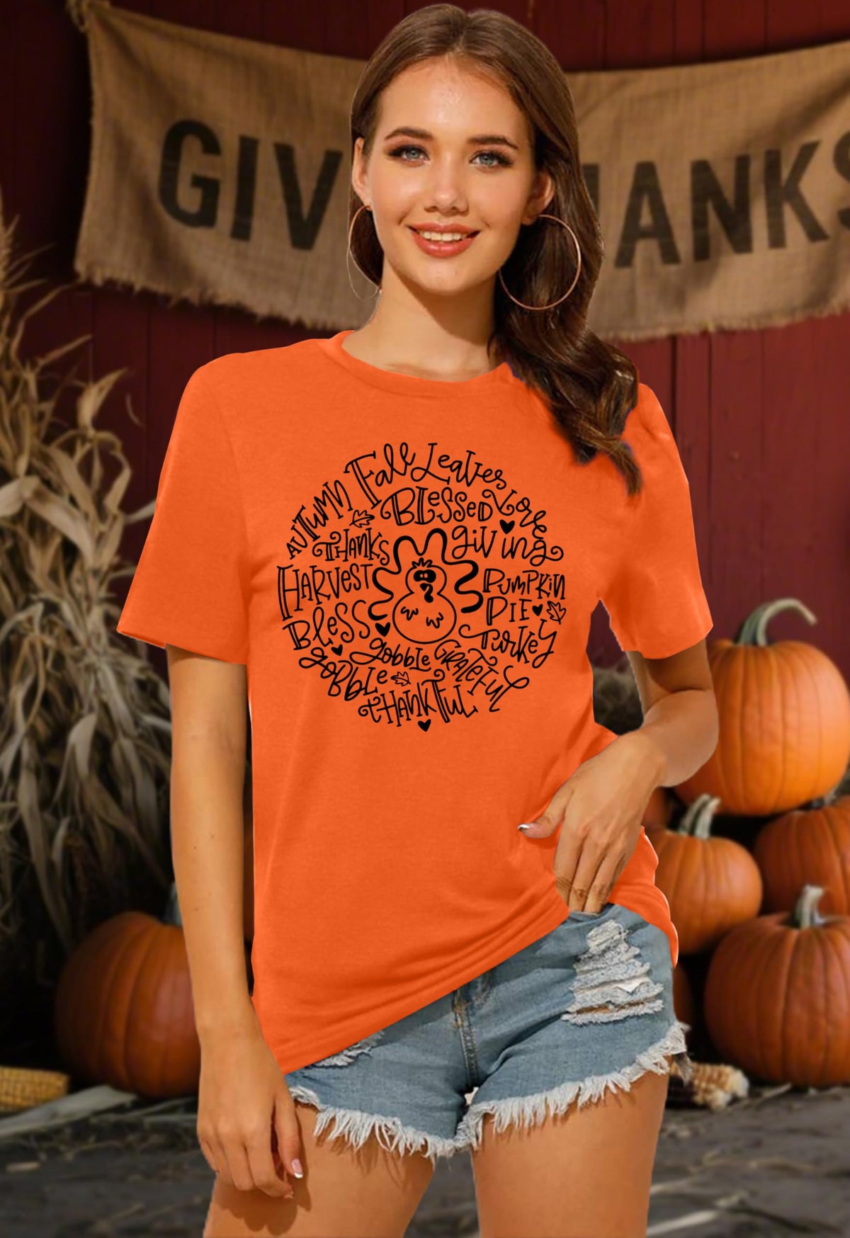 Thanksgiving Turkey Graphic Short-Sleeve Tee, Size L