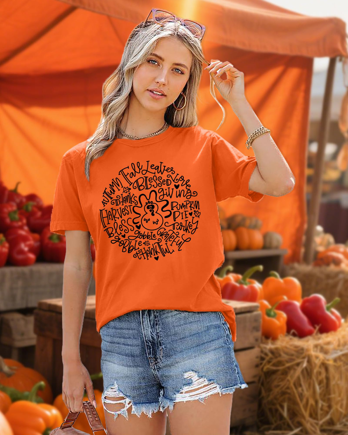 Thanksgiving Turkey Graphic Short-Sleeve Tee, Size L